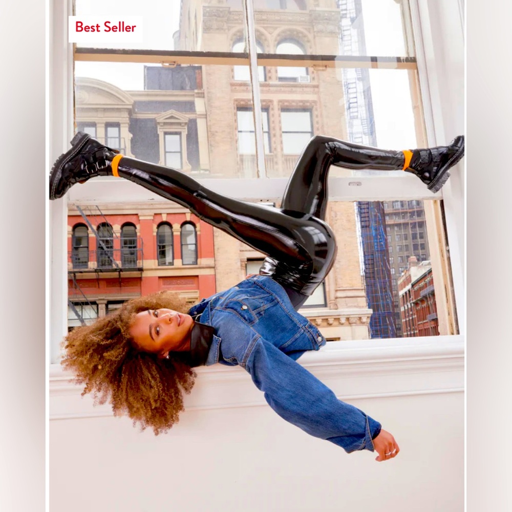Black Spanx Faux Patent Leather Leggings - Medium